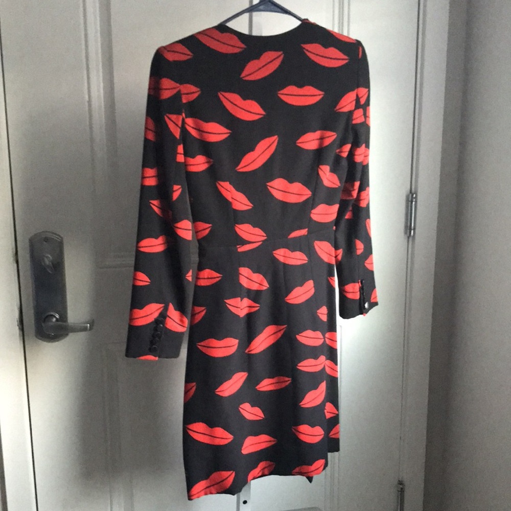 NWOT Saint Laurent Black and Red Lip Print Wrap Dress - Picture 10 of 12